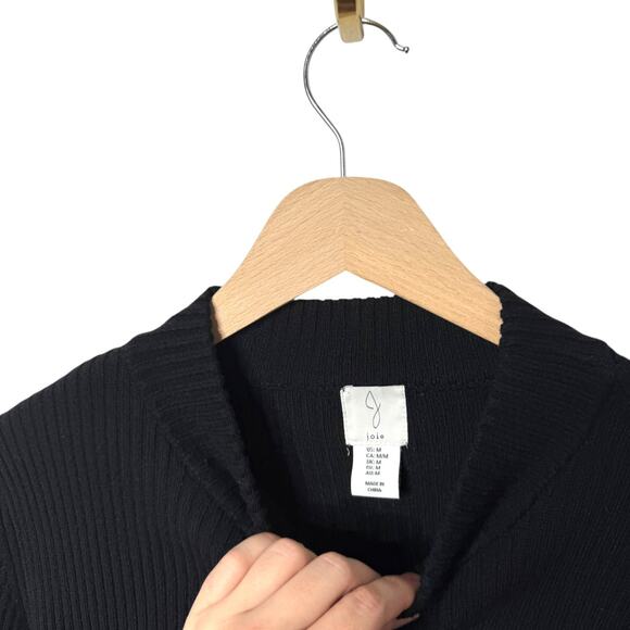 Joie Ribbed Knit Asymmetric Cropped Sweater Long Sleeve Crew Neck Black Medium - Picture 8 of 8
